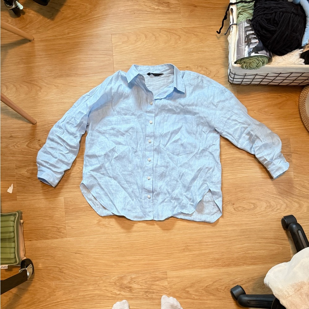 Zara Sky Blue Linen Shirt